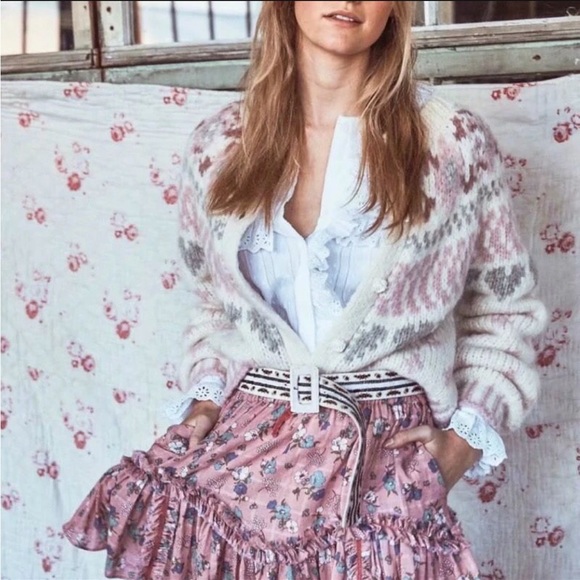 Sweaters - Cardigan sweater heart pink white rose button knit boho women thick